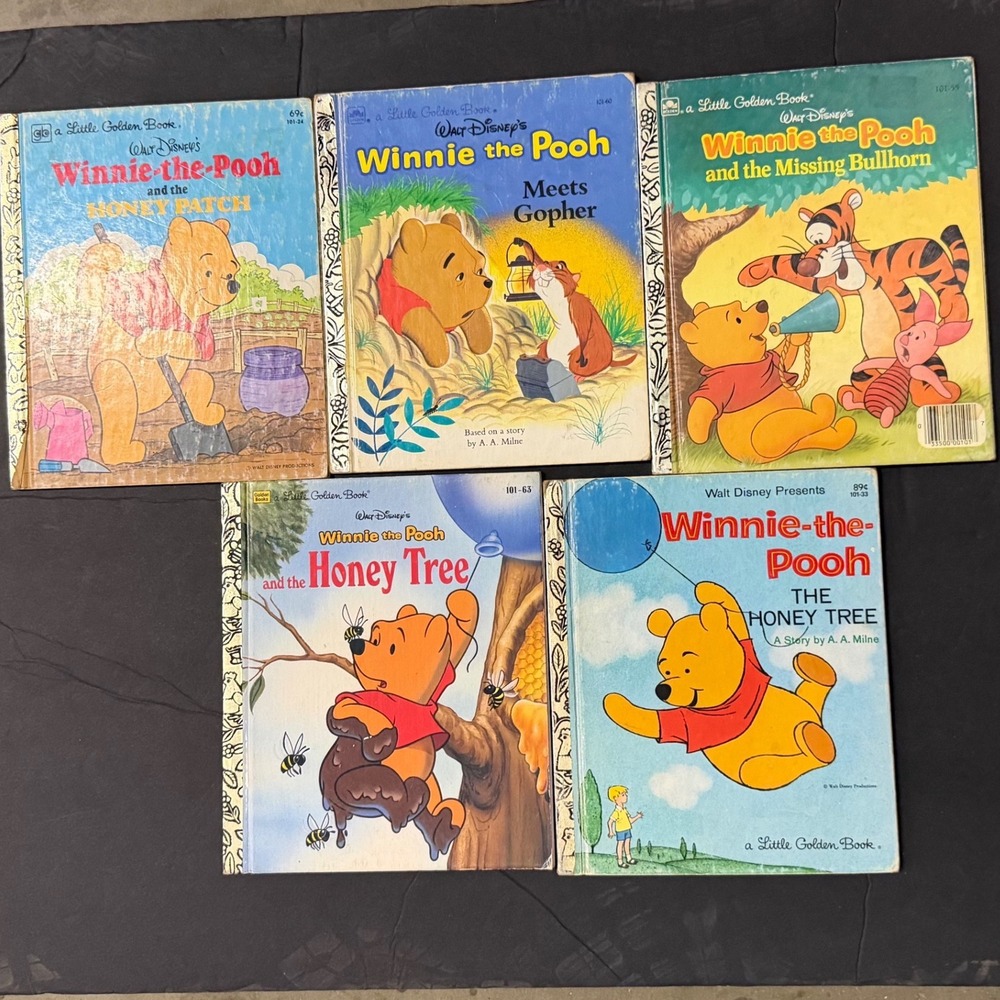Vintage Winnie the Pooh Little Golden Books Lot of 5 Honey Tree Gopher Bullhorn